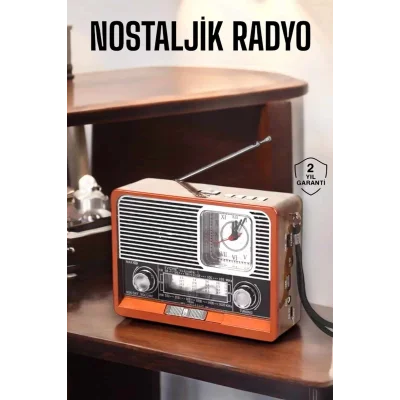 BUĞZ Ahşap Görünümlü Retro Bluetooth Radyo USB,AUX Ve SD Kart Girişli