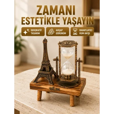 BUĞZ Ahşap Gövdeli Dekoratif Kum Saati – Masa Üstü El Sanatı Aksesuarı