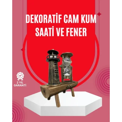 BUĞZ Ahşap Gövdeli Deniz Feneri Formlu Kum Saati – 15x20 cm Masa Dekoru