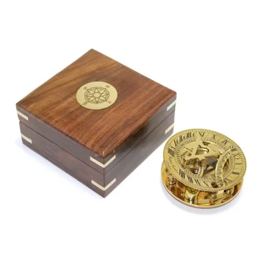 BUĞZ Ahşap Kutulu Pirinç Güneş Saati Ve Pusula Modeli 2213