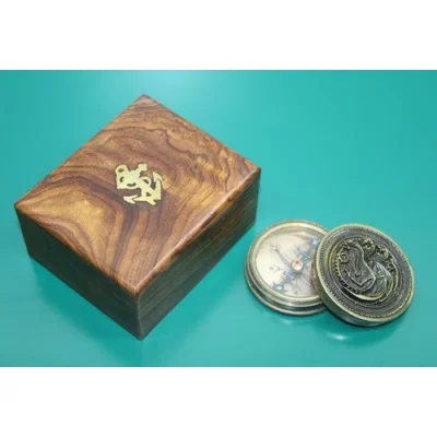  Ahşap Kutulu Pirinç Pusula Ejderha Desenli