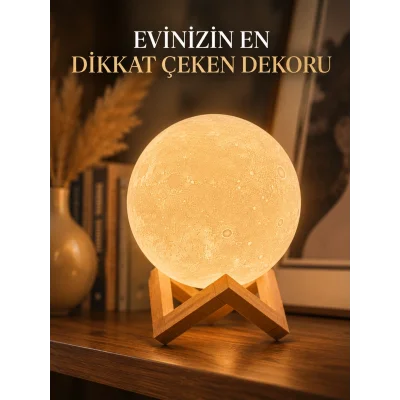 BUĞZ Ahşap Standlı Ay Gece Lambası Ev ve Ofis Dekorasyon Lambası
