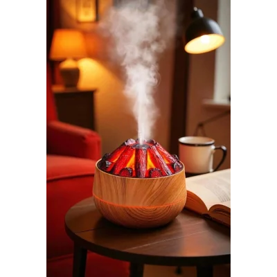 BUĞZ Ahşap Tasarımlı Soğuk Buhar Hava Nemlendirici ve Aroma Difüzörü, 300 ml Kapasiteli, Bej Renk