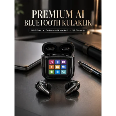 BUĞZ AI Destekli Dokunmatik Ekranlı Kablosuz Bluetooth Kulaklık