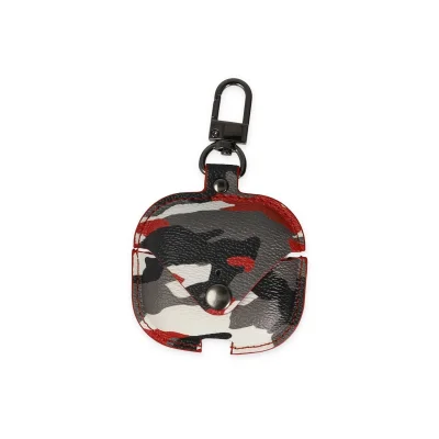 BUĞZ Airpods 3 (3.nesil) Çanta Kamuflaj Deri Kılıf - Kırmızı