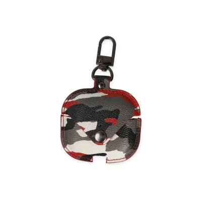 BUĞZ Airpods 3 (3.nesil) Çanta Kamuflaj Deri Kılıf - Kırmızı