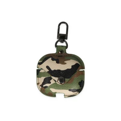 BUĞZ Airpods Pro 2 (2.nesil) Çanta Kamuflaj Deri Kılıf - Yeşil