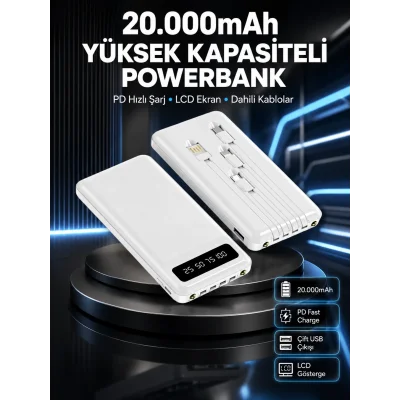 BUĞZ Akıllı LCD Ekranlı 20.000mAh Powerbank PD + USB + Type-C Yeni Nesil