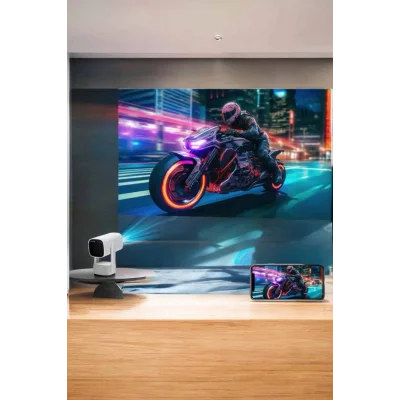 BUĞZ Akıllı Projeksiyon Powerbankli Taşınabilir Sinema Projektörü 4k HD Kaliteli - BUĞZ