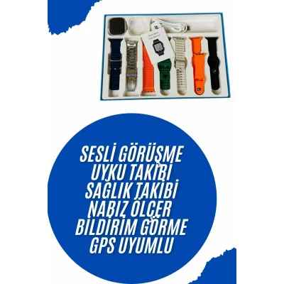 BUĞZ Akıllı Saat 7 Kordon Hediyeli Takvim Alarm Nabız Ölçer Bildirim Görme Sesli Görüşme - BUĞZ
