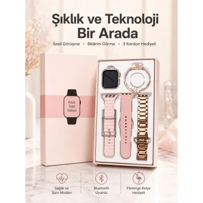 BUĞZ Akıllı Saat Amoled Ekran 3 Kordonlu Aksesuar Hediyeli Sesli Görüşme