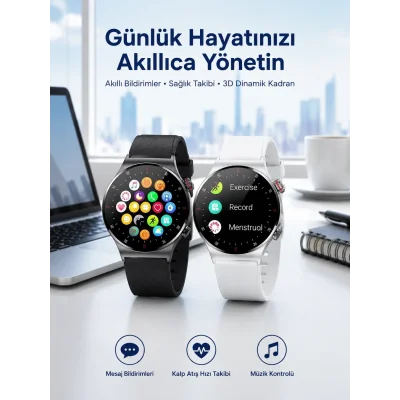 BUĞZ Akıllı Saat Amoled Ekran Bluetooth Bağlantılı Sesli Görüşme Nabız Ölçer