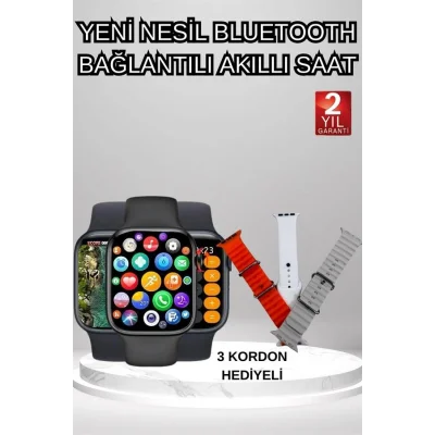 BUĞZ Akıllı Saat Arama Görüşme Bildirim Görme Uyku ve Sağlık Takibi Nabız Ölçer 3 Kordon Hediyeli - BUĞZ