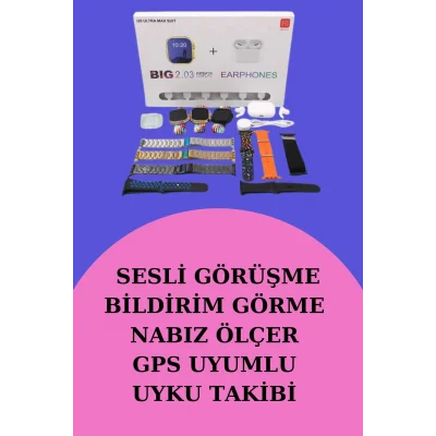 BUĞZ Akıllı Saat Bluetooth Kulaklık Hediyeli Bildirim Görme Sesli Görüşme Çoklu Kordon - BUĞZ