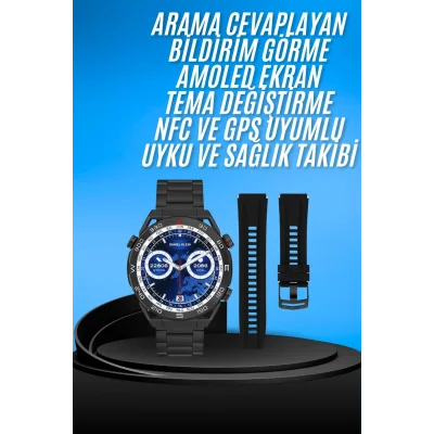 BUĞZ Akıllı Saat Çelik Kordonlu Amoled Ekran Android ve İOS Uyumlu Çağrı Cevaplayabilen - BUĞZ