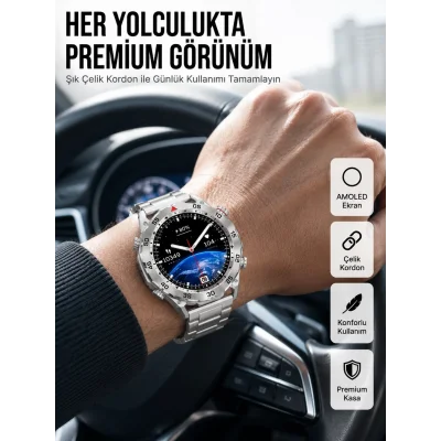 BUĞZ Akıllı Saat Çelik Kordonlu Amoled Ekran Android ve İOS Uyumlu Çağrı Cevaplayabilen Yeni Nesil