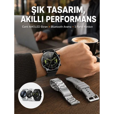 BUĞZ Akıllı Saat Çoklu Kordon Seçeneği Amoled Ekran Çok Fonksiyonlu Bluetooth Bağlantılı Yeni Nesil