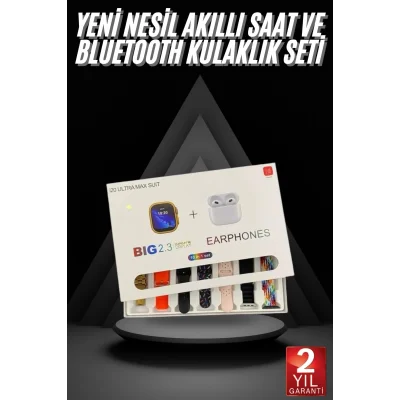 BUĞZ Akıllı Saat ve Air Pro Kulaklık 7 Kordonlu Çok Fonksiyonlu İkili Set