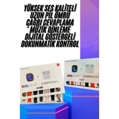 BUĞZ Akıllı Saat ve Air Pro Kulaklık 7 Kordonlu Çok Fonksiyonlu İkili Set Yeni Nesil - BUĞZ