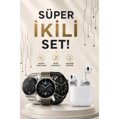 BUĞZ Akıllı Saat ve Kulaklık Seti Dokunmatik Ekran 5.0 Bluetooth Bağlantılı Sesli Görüşme
