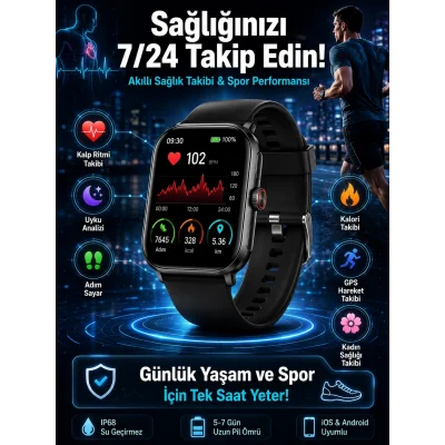 BUĞZ Akıllı Saat Wireless Şarj Yüksek Çözünürlüklü Müzik Dinleme Sesli Cevaplama Yeni Nesil