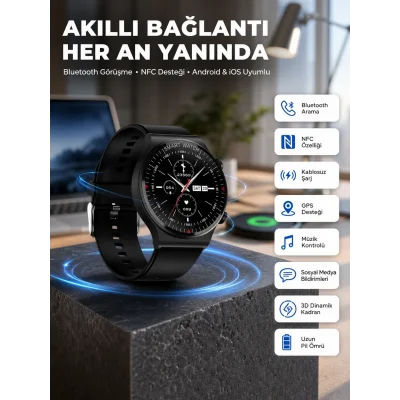 BUĞZ Akıllı Saat Yeni Nesil Üç Kordonlu Nabız Ölçer Çağrı Cevaplama
