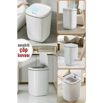  Akıllı Teknolojik Çöp Kutusu UV Işıklı Otomatik Aç Kapat Sensörlü Mutfak Banyo Ev 20L