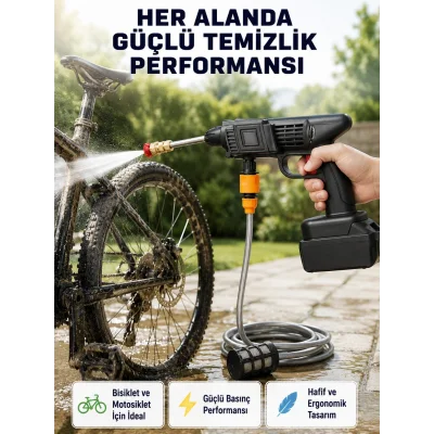 BUĞZ Akülü Araba Yıkama Makinesi 21V Güçlü Basınçlı ve Çift Akülü Taşınabilir
