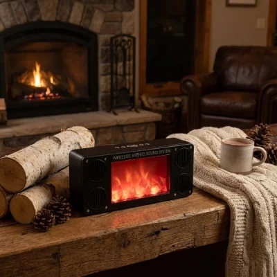 BUĞZ Alev Şömine Efektli Bluetooth Hoparlör Siyah