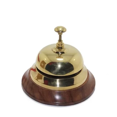  Altı Ahşap Üstü Pirinç Masa Üstü Resepsiyon Çanı