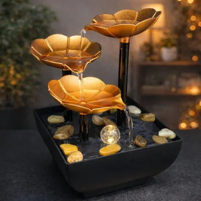 BUĞZ Altın Çiçek Tasarımlı LED Işıklı Su Şelalesi