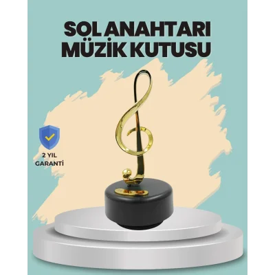 BUĞZ Altın Nota Sol Anahtarı Müzik Box Döner Mekanizmalı Hediyelik