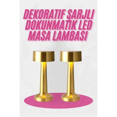 BUĞZ Altın Rengi Masa ve Gece Lambası Dokunmatik Şarjlı Masa Lambası - Lisinya