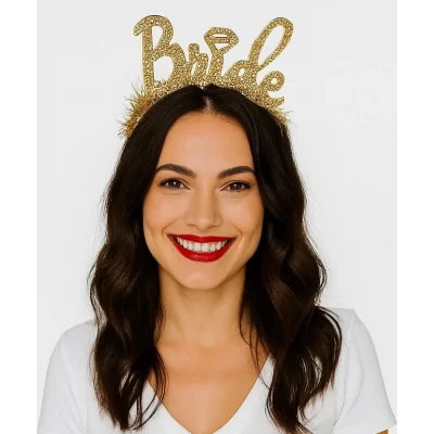 BUĞZ Altın Renk Bekarlığa Veda İtalik Yazı Alyanslı Bride Taç