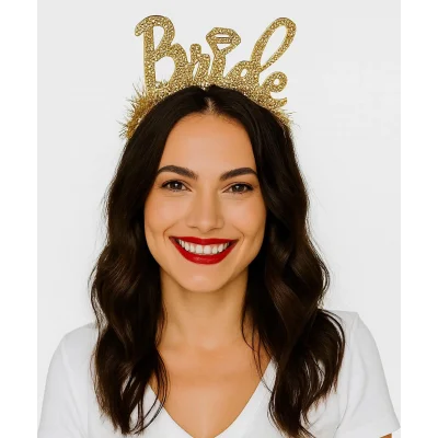  Altın Renk Bekarlığa Veda İtalik Yazı Alyanslı Bride Taç