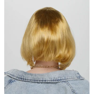 BUĞZ Altın Renk Düz Kesim Küt Parti Peruğu Kısa Takma Saç - BUĞZ