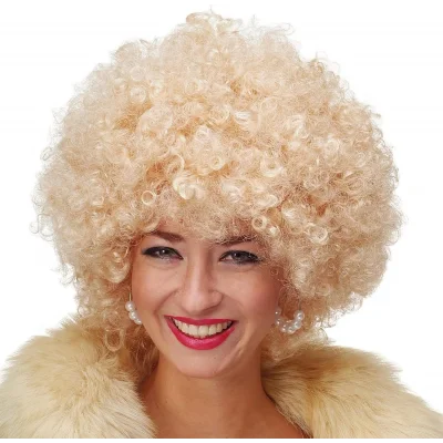 BUĞZ Altın Renk Kıvırcık Afro Bonus Peruk Saç Parti Peruğu Platin Gold