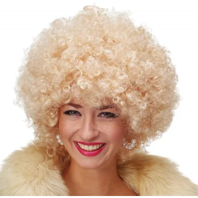 BUĞZ Altın Renk Kıvırcık Afro Bonus Peruk Saç Parti Peruğu Platin Gold