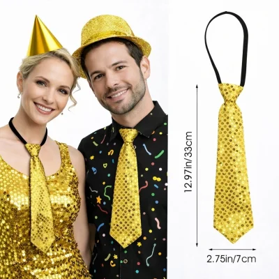 BUĞZ Altın Renk Pul Payetli Işıltılı Parti Kravatı 33 Cm