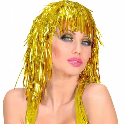 BUĞZ Altın Sarısı Işıltılı Metalize Parti Peruğu