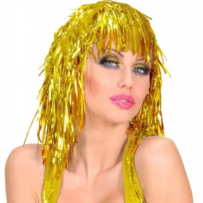 BUĞZ Altın Sarısı Işıltılı Metalize Parti Peruğu