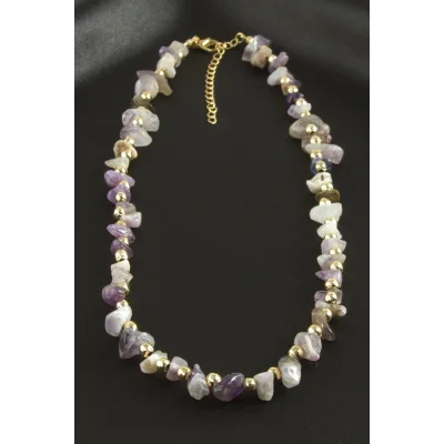 BUĞZ Amatist Kırık Doğaltaş Kolye