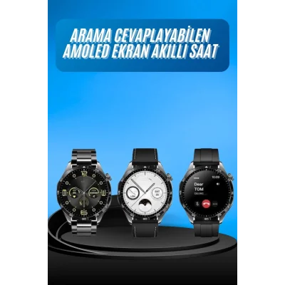 BUĞZ Amoled Ekran 3 Kordonlu Akıllı Saat 5.0 Bluetooth Bağlantılı Android ve İOS Uyumlu