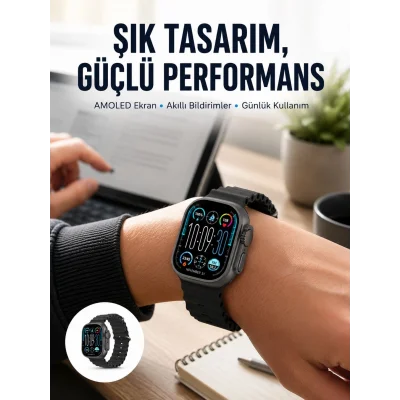 BUĞZ AMOLED Ekran 49mm Ultra Tasarım 3 Kordonlu Akıllı Saat Yeni Nesil