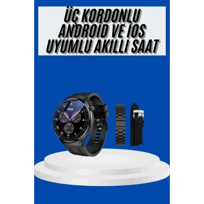  Amoled Ekran Akıllı Saat Üç Kordonlu İOS Android Uyumlu