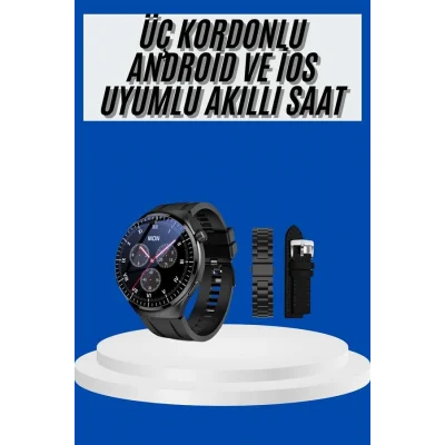 BUĞZ Amoled Ekran Akıllı Saat Üç Kordonlu İOS Android Uyumlu - BUĞZ