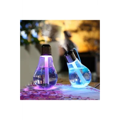 BUĞZ Ampul şekilli oda hava nemlendirici USB su hazneli sıcak buharlı 7 LED ışıklı mavi