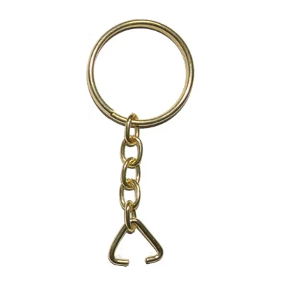 BUĞZ Anahtarlık Halkası, Halka + Zincir + Üçgen, 24mm, Altın, Sarı, 1000 Adet