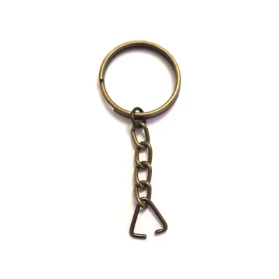 BUĞZ Anahtarlık Halkası, Halka + Zincir + Üçgen, 24mm, Antik, 1 Adet