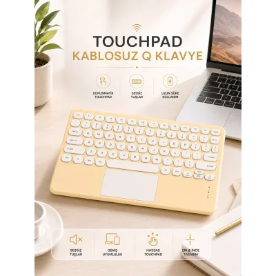BUĞZ Android ve İOS Uyumlu Bluetooth Klavye Touchpad Slim Kablosuz Wifi Q Klavye